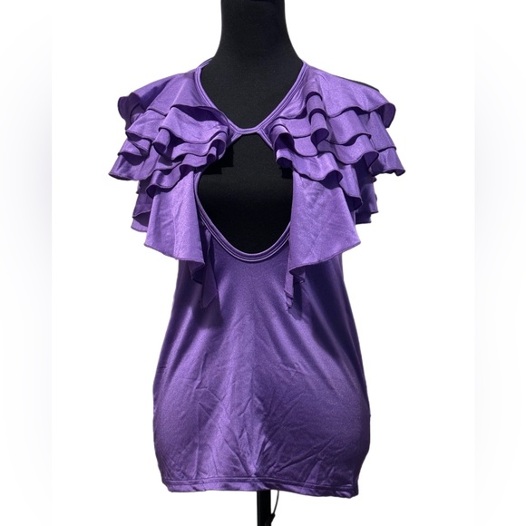 Horoscopez Club Hopping Mini Dress Sz M Purple Bodycon Ruffles Halter NWT - Picture 1 of 3